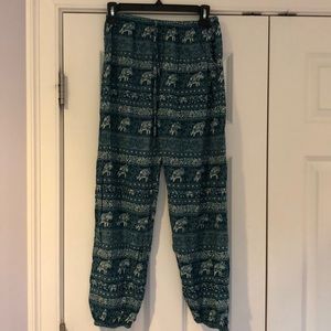 Drawstring elephant print pull on pants